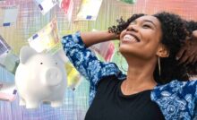 Ragazza felice e pioggia di soldi